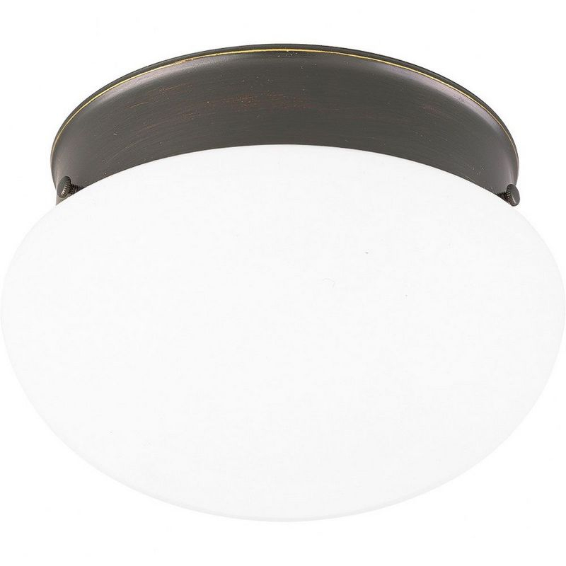 Progress Lighting Fitter Collection 2-Light Flush Mount Antique Bronze Ceramic White Glass Bowl