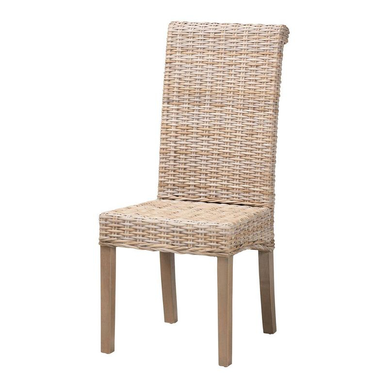 bali & pari Santiago Natural Rattan and Mango Wood Dining Chair Kubu Gray/Rustic Taupe