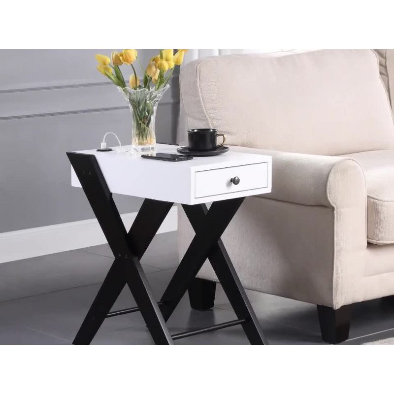 Fierce Side Table with USB Charging Dock Burgundy/Black - Acme Furniture: Living Room, Pullout Drawer, MDF