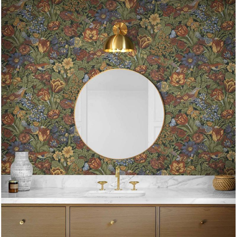 NextWall Russet and Riverside Bird Floral Peel and Stick Wallpaper