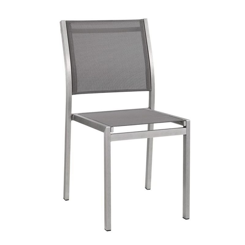 Modway Shore Side Chair Outdoor Patio Aluminum Set of 2 Silver Gray – Lightweight Stackable Dining Chairs with Weather-Resistant Build