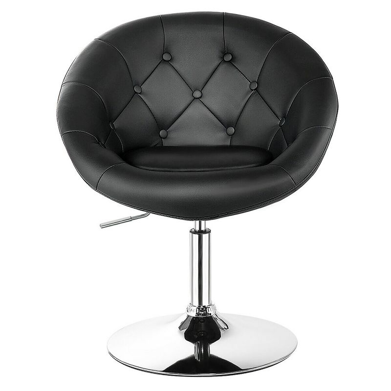 Yaheetech Height Adjustable Swivel Upholstered Round Accent Chair Barrel Chair-Black