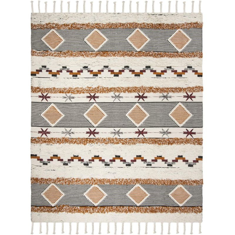 Kenya KNY904 Hand Knotted Area Rug - Ivory/Black-Orange - 9'x12' - Safavieh