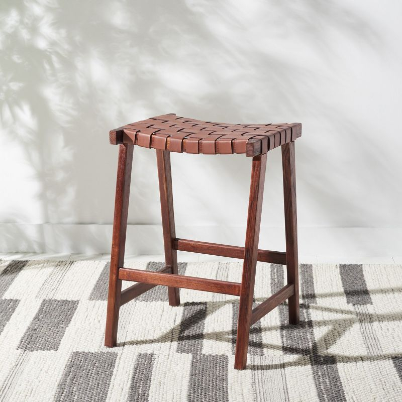 Abreu Rectangle Counter Stool - Cognac/Walnut - Safavieh
