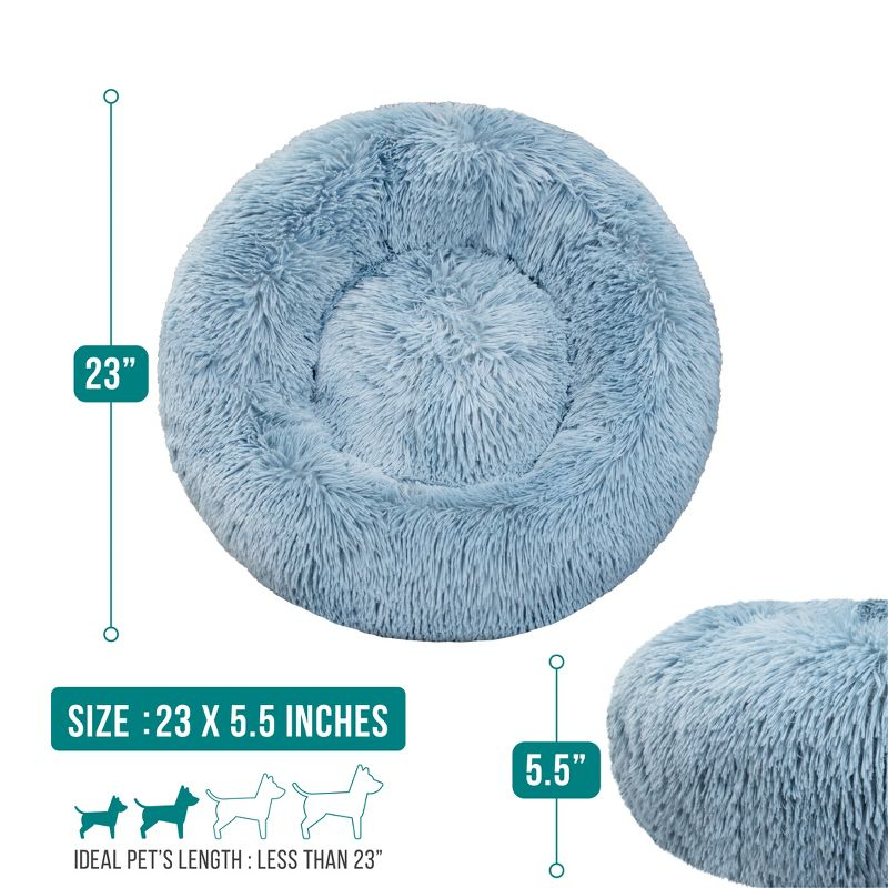PetAmi Calming Dog Bed for Puppy Cat Kitten, Round Washable Pet Bed, Anti Anxiety Cuddler, Fluffy Plush Circular Donut Bed (Dusty Blue, Small - 23")