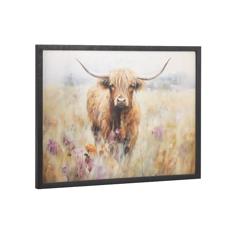 Kate & Laurel All Things Decor 16"x12" Gallery Highland Cow in a Flower Field Landscape Print by The Creative Bunch Studio Black