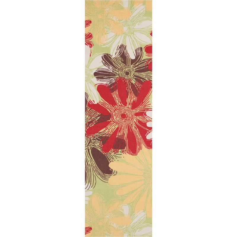 Nourison Home & Garden Flower Indoor Outdoor Runner Rug Green 2'3" x 8'