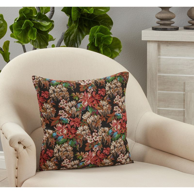 Saro Lifestyle Jacquard Flower  Decorative Pillow Cover, Black, 18" x 18"