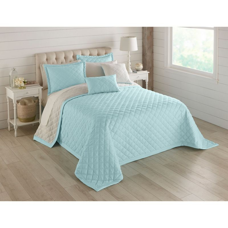 BrylaneHome BH Studio Reversible Quilted Bedspread - Full, Light Aqua Ivory