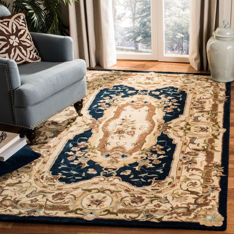 Empire EM824 Hand Tufted Indoor Area Rug - Navy/Beige - 4'x6' - Safavieh
