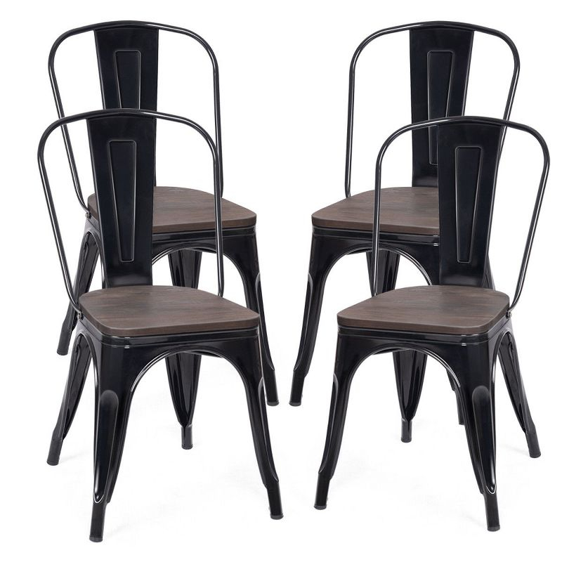 Costway Set of 4 Dining Side Chair Stackable Bistro Metal Wood Stool Black