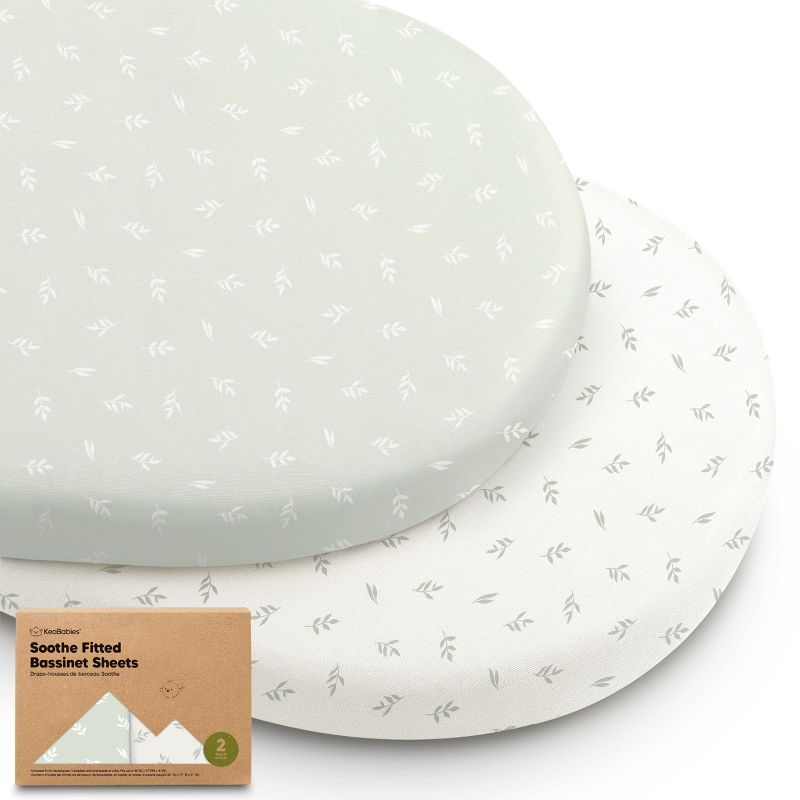 KeaBabies Organic Bassinet Sheet for Baby Girls, Boys, 2-Pack Soothe Bassinet Fitted Sheets, Bedside Bassinet Mattress Sheet (Herb)