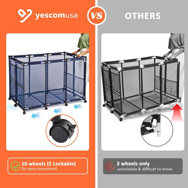 Yescom Metal Frame 10 Wheels Rolling Mesh Pool Storage Bin Pool Floats Storage Organizer for Pool Toys Balls Pool Noodles, Blue