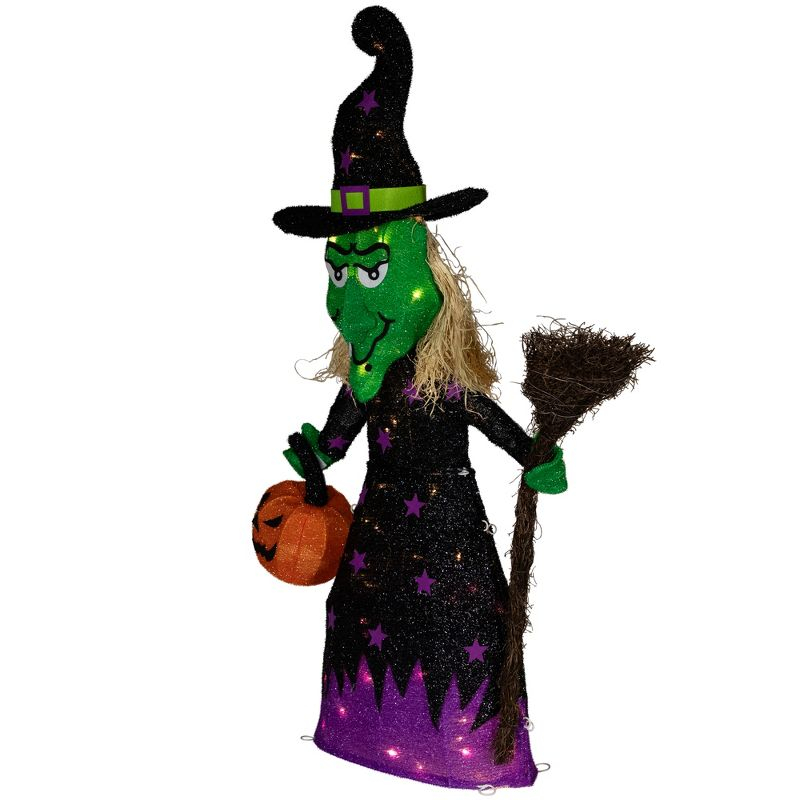 Northlight LED Lighted Witch with Broom Outdoor Halloween Decoration - 39"  - Clear Lights