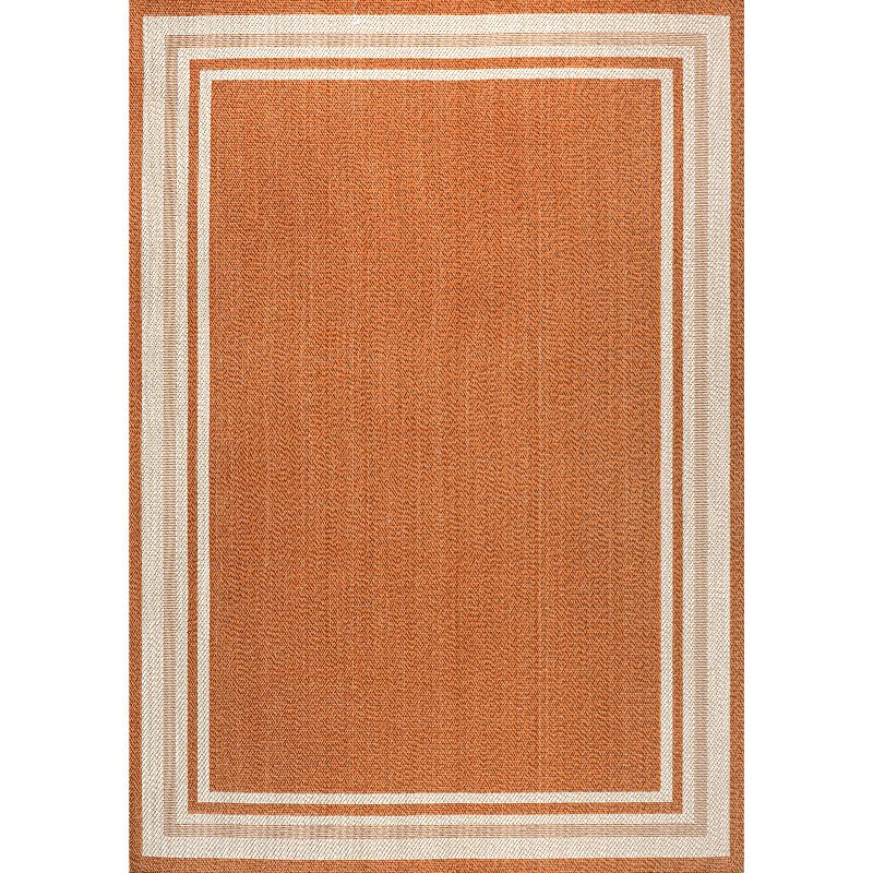 8' x 10' James Modern Border Stripe Indoor/Outdoor Area Rug, Orange/Cream - JONATHAN Y
