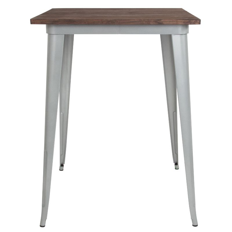 Flash Furniture 31.5" Square Silver Metal Indoor Bar Height Table with Walnut Rustic Wood Top