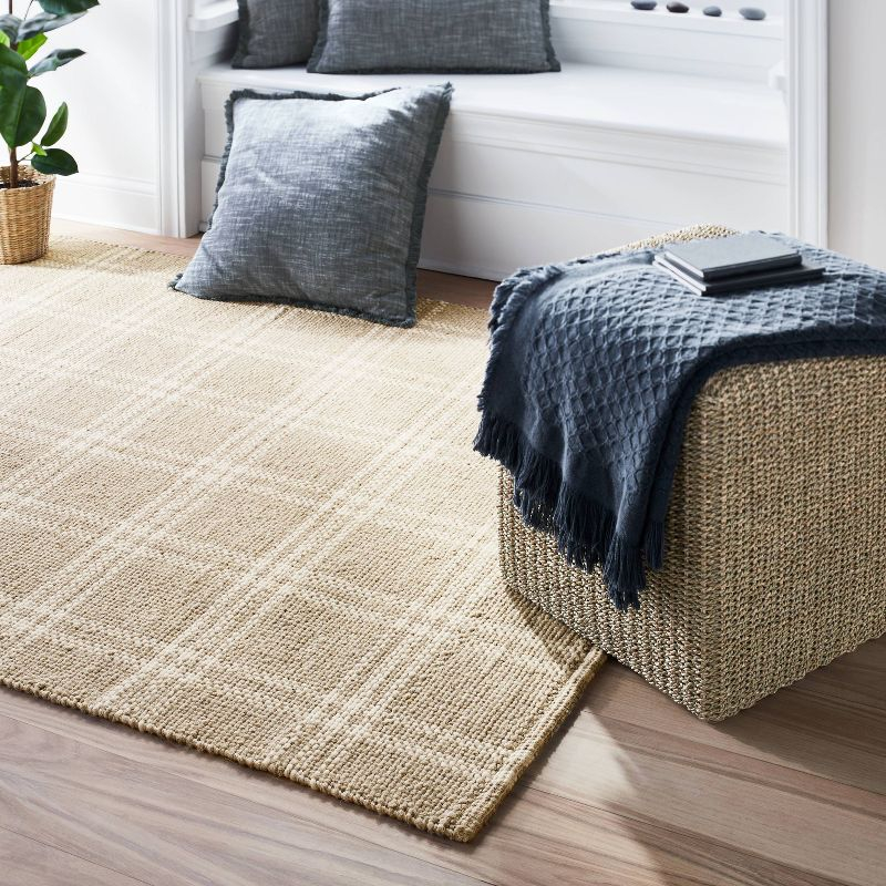 5'x7' Cottonwood Handwoven Plaid Wool/Cotton Area Rug Neutral - Threshold™ designed with Studio McGee: 5x7 Cream Flat Pile Rug