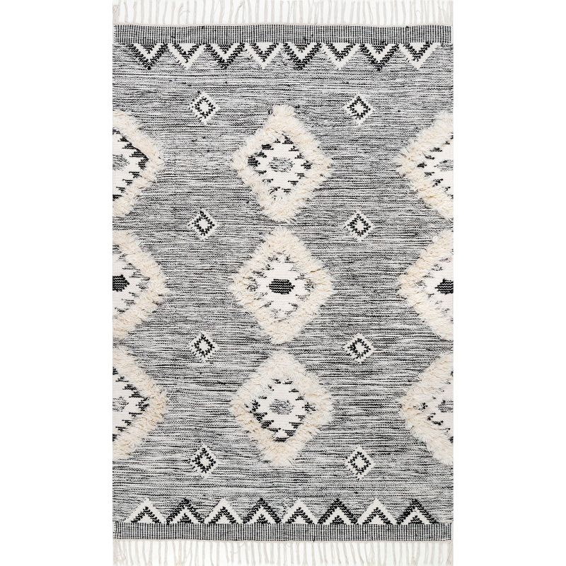 Nuloom Savannah Diamond 12x18 Wool Indoor Area Rug for Living Room Bedroom Dining Room Kitchen, Black/Ivory