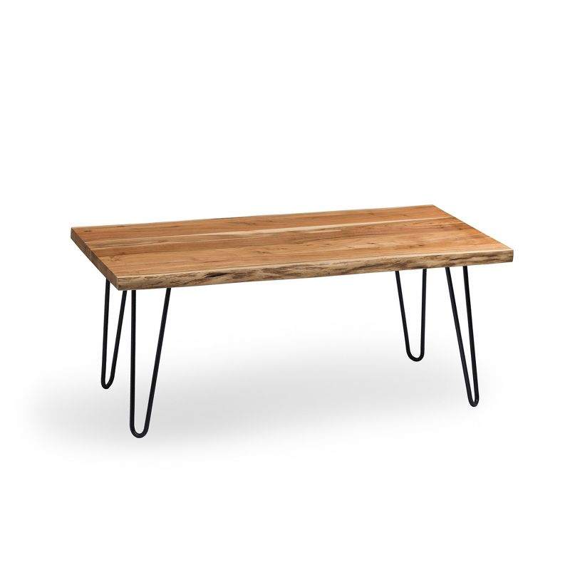 Alaterre Furniture 48" Hairpin Natural Brown Live Edge Large Coffee Table: Acacia Wood, Nylon Floor Protectors