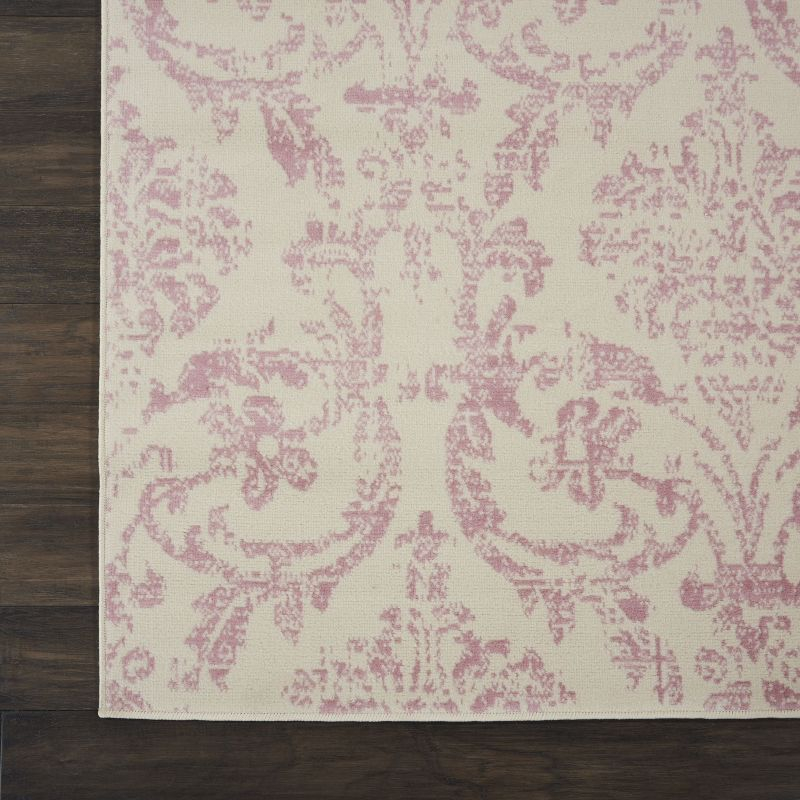 Jubilant JUB09 Area Rug Farmhouse Vintage Damask By Nourison Ivory/Pink 7' x 10'