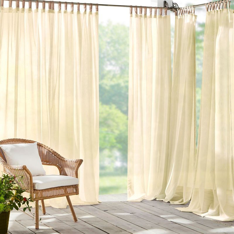 Darien Indoor/Outdoor Sheer Tab Top Single Window Curtain for Patio, Porch, Cabana - 52 x 95 - Natural - Elrene Home Fashions