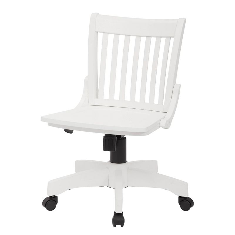Deluxe Armless Wood Bankers Chair White with Wheels - OSP Home Furnishings: Adjustable, Unupholstered, Traditional Style