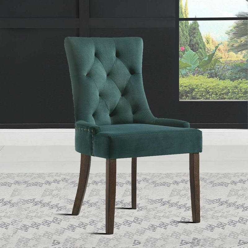 22" Farren Accent Chair Green Velvet/Espresso Finish - Acme Furniture: Linen Upholstery, Nailhead, Tufted Back