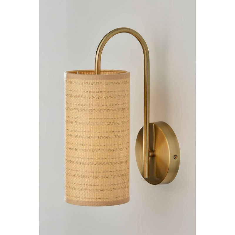 Adesso Mendoza Wall Lamp Brass: ETL Listed, 13.5" Height, Dimmable, Antique Finish, Metal Body
