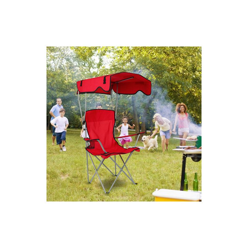 LakeForest"Foldable Beach Canopy Chair with Sun Protection, Cup Holder, and 330lbs Capacity for Outdoor Activities"Red