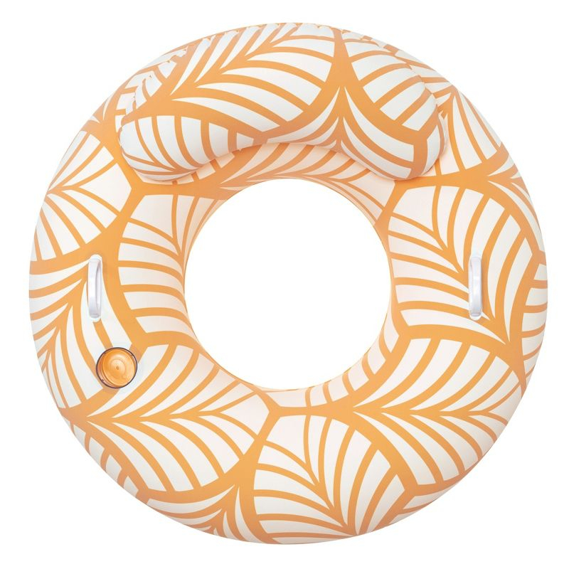 Bestway Bestway H2OGO! Comfort Plush Deluxe Swim Tube 46.5" x 46"  - Yellow & White, Inflatable Water Float, Built-In Cupholder