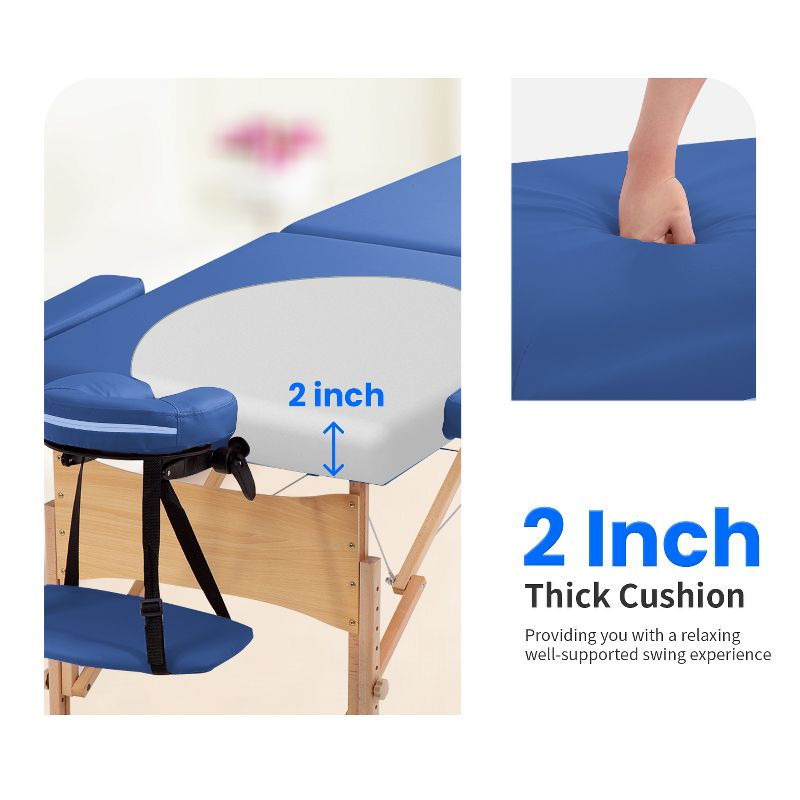 FDW Portable 84 Inches Long 28 Inchs Wide Hight Adjustable Table 2 Folding Massage Spa Facial Cradle Salon Bed W/Carry Case,Blue