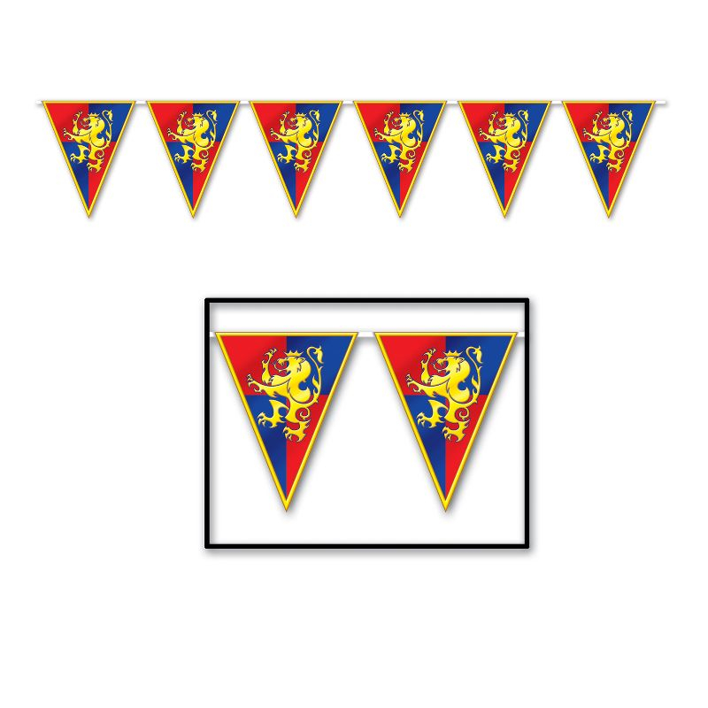 Beistle Medieval Pennant Banner, 11" x 12', (2/Pkg) Multicolored