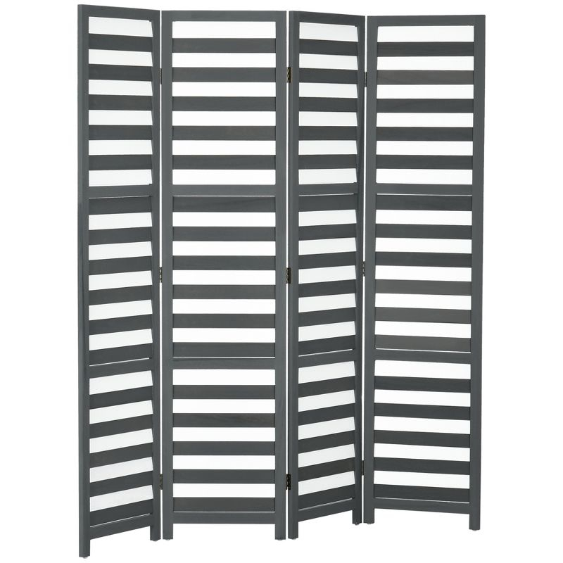 HOMCOM 5.6' 4 Panel Room Divider Folding Privacy Screen Panel, Louvred Freestanding Privacy Divider, White / Grey