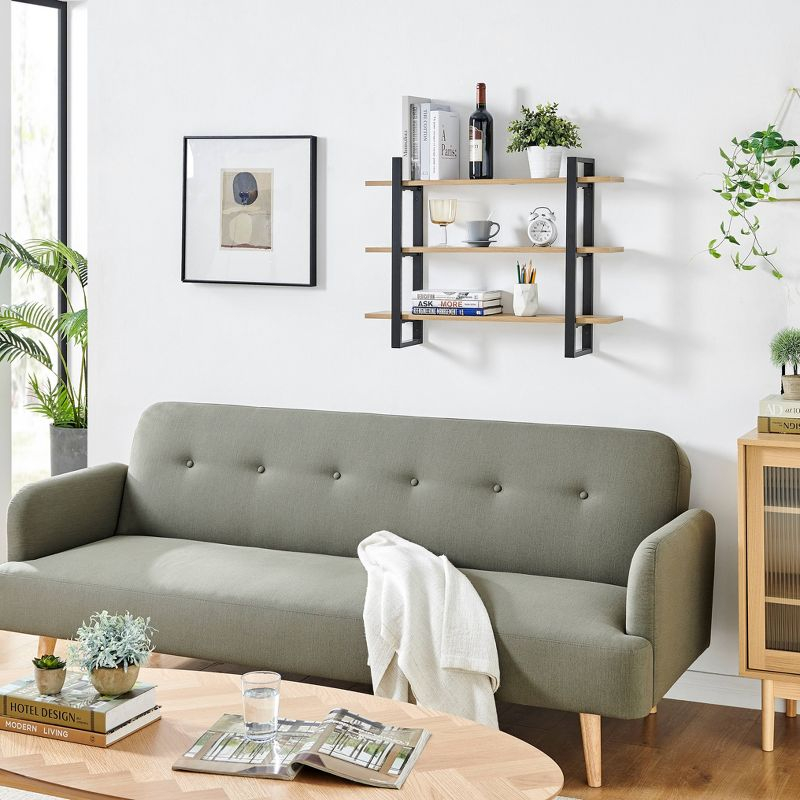 Danya B. 35.5" x 31.5" Rio 3 Tier Floating Bracket Wall Shelf Chestnut: Mid-Century Modern MDF & Iron Storage