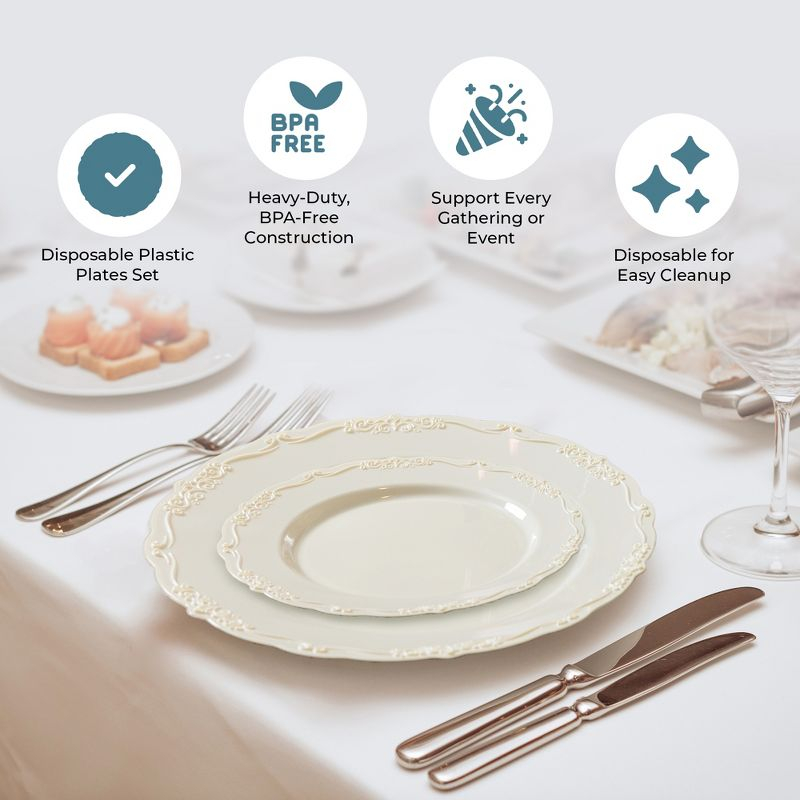 Posh Setting 60 Piece Cream Round Plastic Dinnerware Value Set - Casual