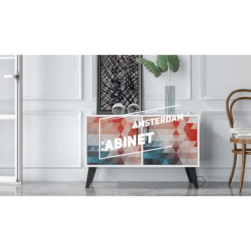 Amsterdam Double Side Table 2.0 White - Manhattan Comfort: Mid-Century Buffet, 2-Door Cabinet