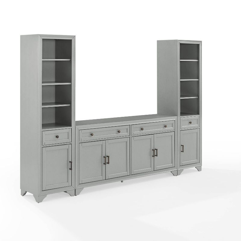 3pc Tara Sideboard and Bookcase Set Distressed Gray - Crosley