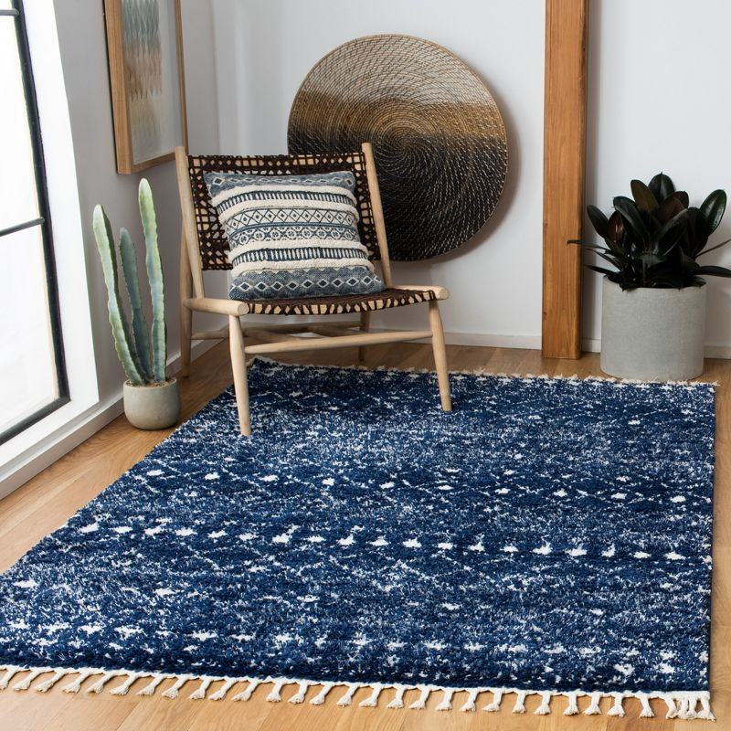 Berber Fringe Shag BFG519 Power Loomed Indoor Area Rug - Dark Blue/Ivory - 6'7"x9' - Safavieh