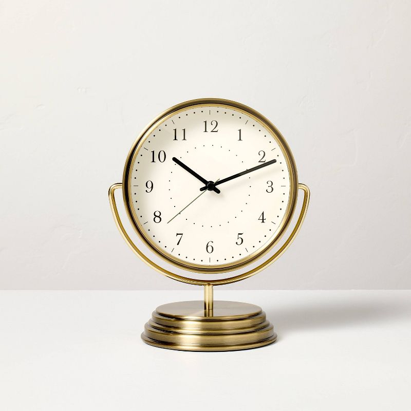 Brass Analog Circular Pedestal Table Clock - Hearth & Hand™ with Magnolia