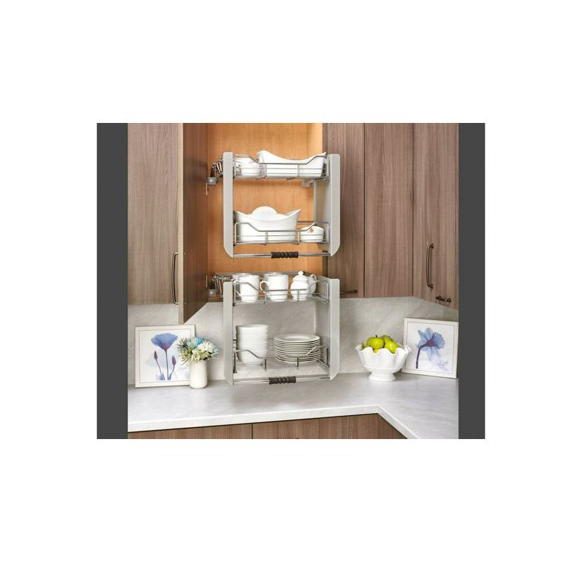 Rev-A-Shelf 24" Pull Down Heavy Duty Shelf Organizer for Tall Kitchen/ Bathroom, Dual Tier Wall Mounted Pantry Storage, Chrome, 5PD-24FOG