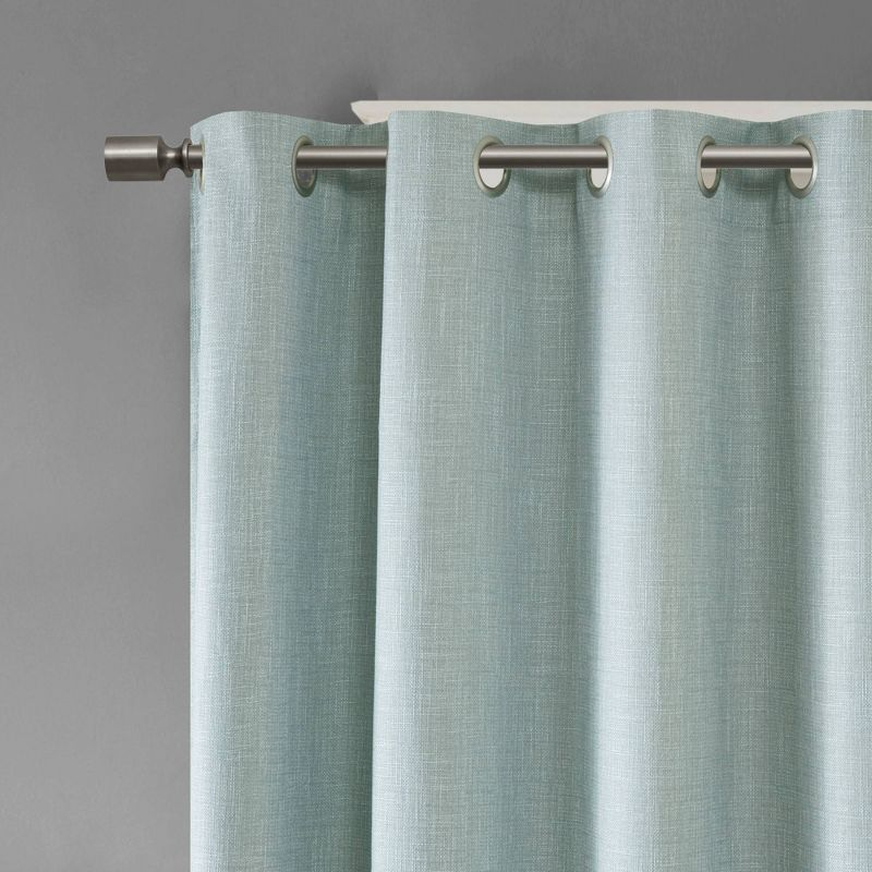 84"x50" Rune Printed Heathered Blackout Curtain Panel Aqua: SunSmart Energy Efficient Grommet Top Curtain