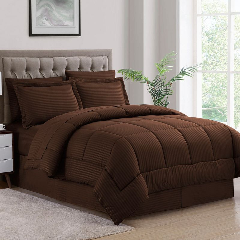 Sweet Home Collection Dobby Stripe Embossed Bed In a Bag Comforter Set