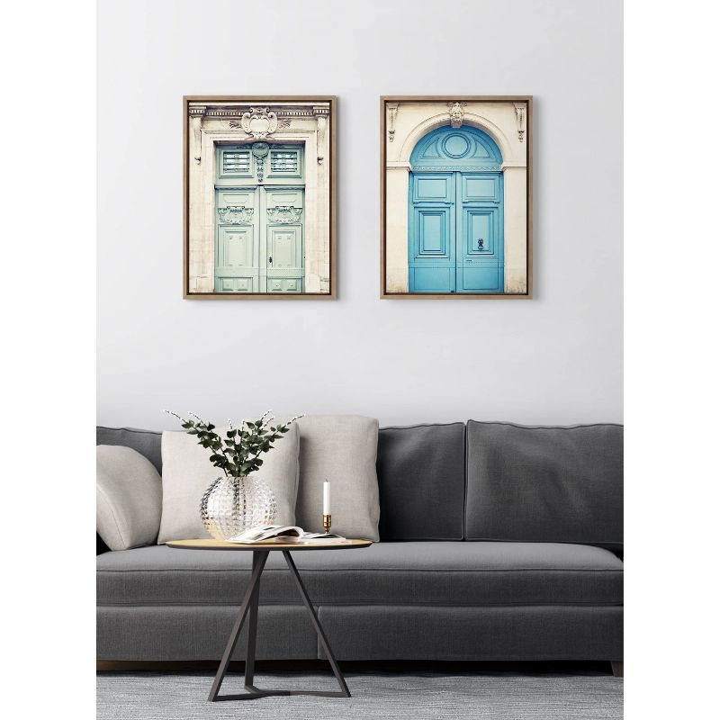18" x 24" (Set of 2) Sylvie Classic Parisian Blue Paris Door by Caroline Mint Framed Wall Canvas Set Gold - Kate & Laurel All Things Decor
