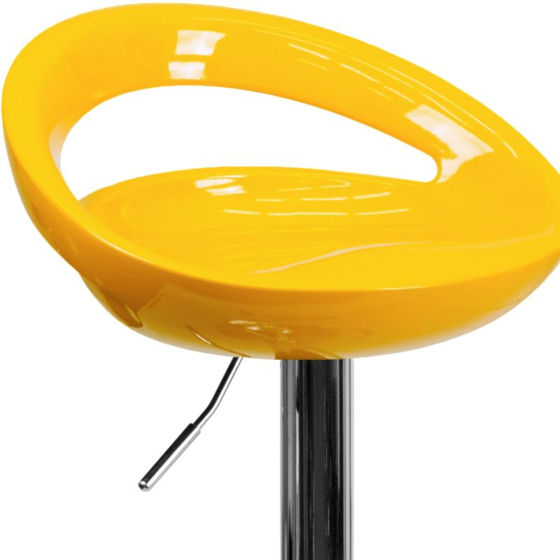 Flash Furniture Contemporary Yellow Plastic Adjustable Height Barstool with Rounded Cutout Back and Chrome Base