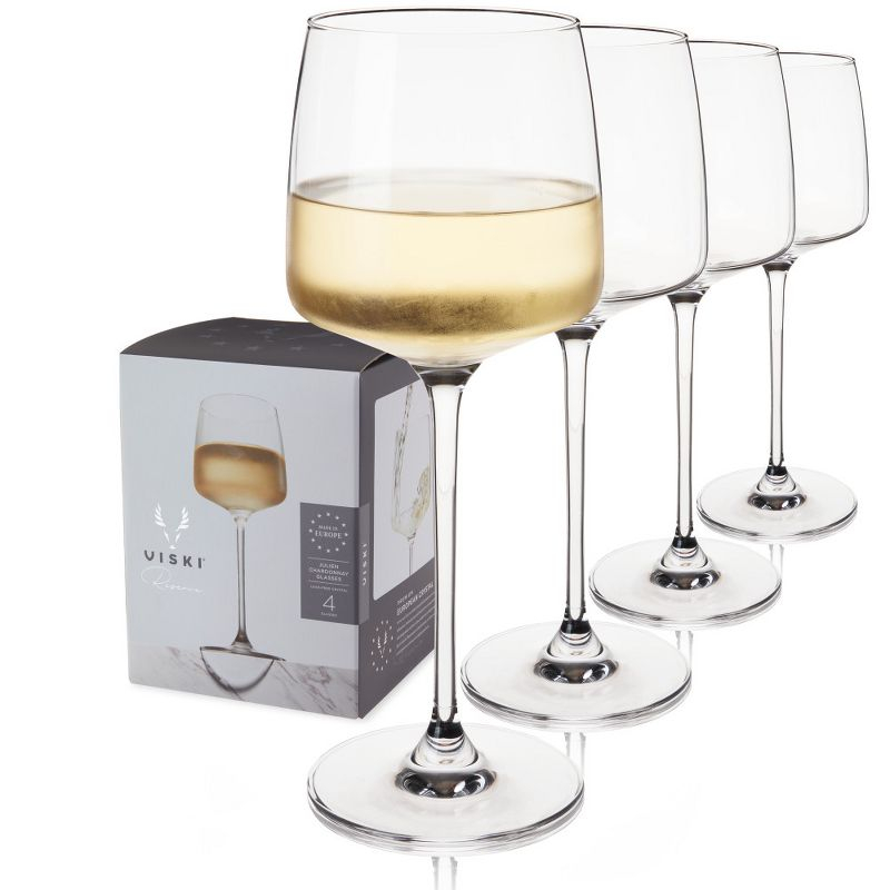 Viski Reserve Julien Crystal Wine Glasses - European Crafted White Wine Glasses Stemmed Set of 4 - 16oz Wine Glass for Special Occasions Gift Ideas