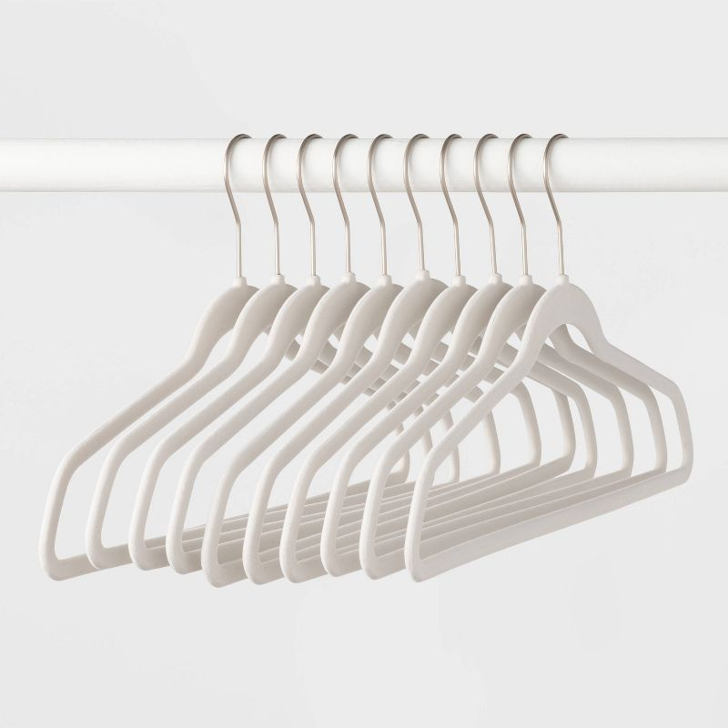 10pk Flocked Hangers White - Brightroom™: Velvet Clothes Hangers for Sweaters, Dresses, Shirts, Suits