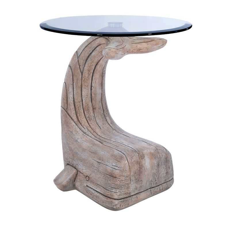 Weldon Coastal Whale Side Table Driftwood - Powell: Beveled Glass, Artist Sculpture, Magnesium Oxide