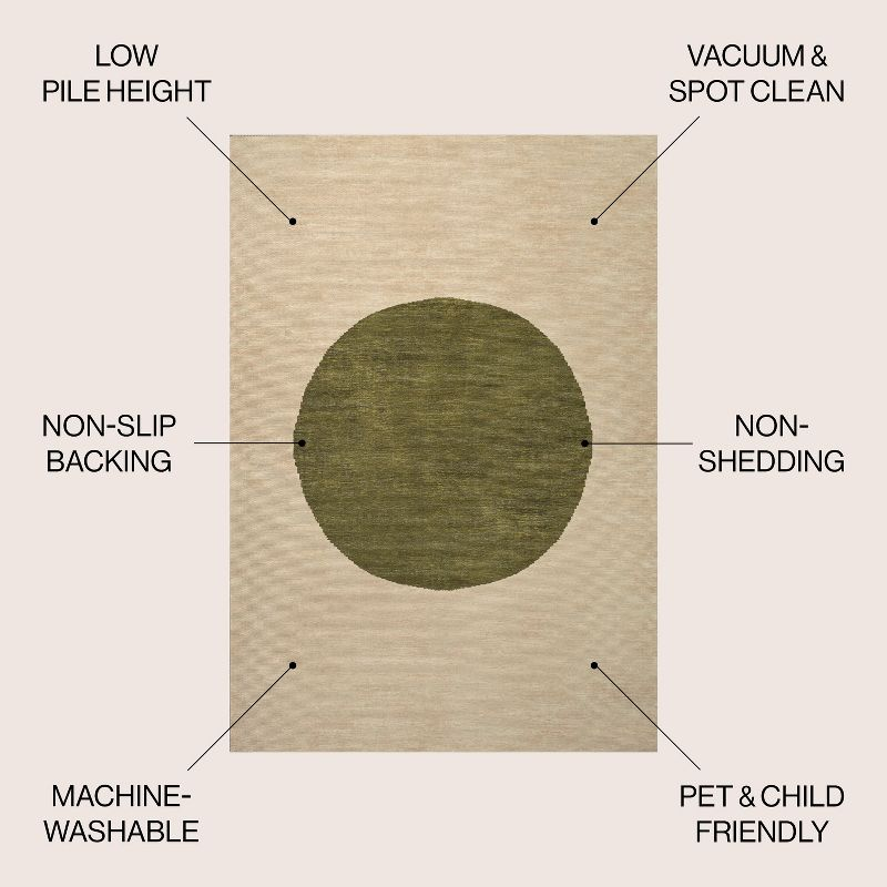 4' x 6' Cirkel Minimalist Geometric Dot Machine-Washable Area Rug, Cream/Olive - JONATHAN Y