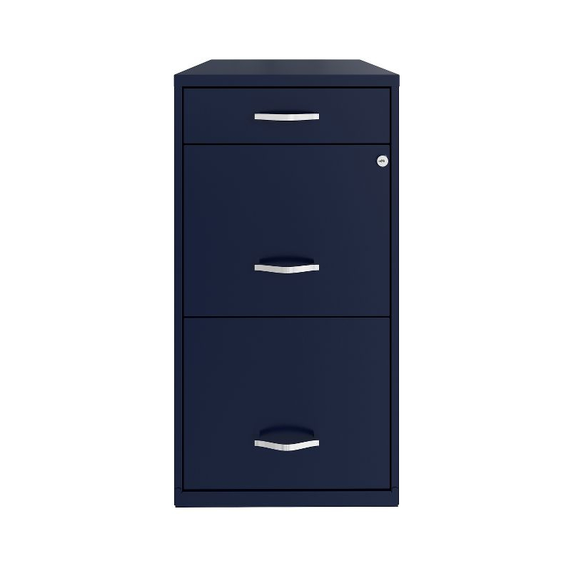 Space Solutions 18" Deep 3 Drawer Metal Organizer File Cabinet with Pencil Drawer Navy Blue: Office Storage, Steel Frame
