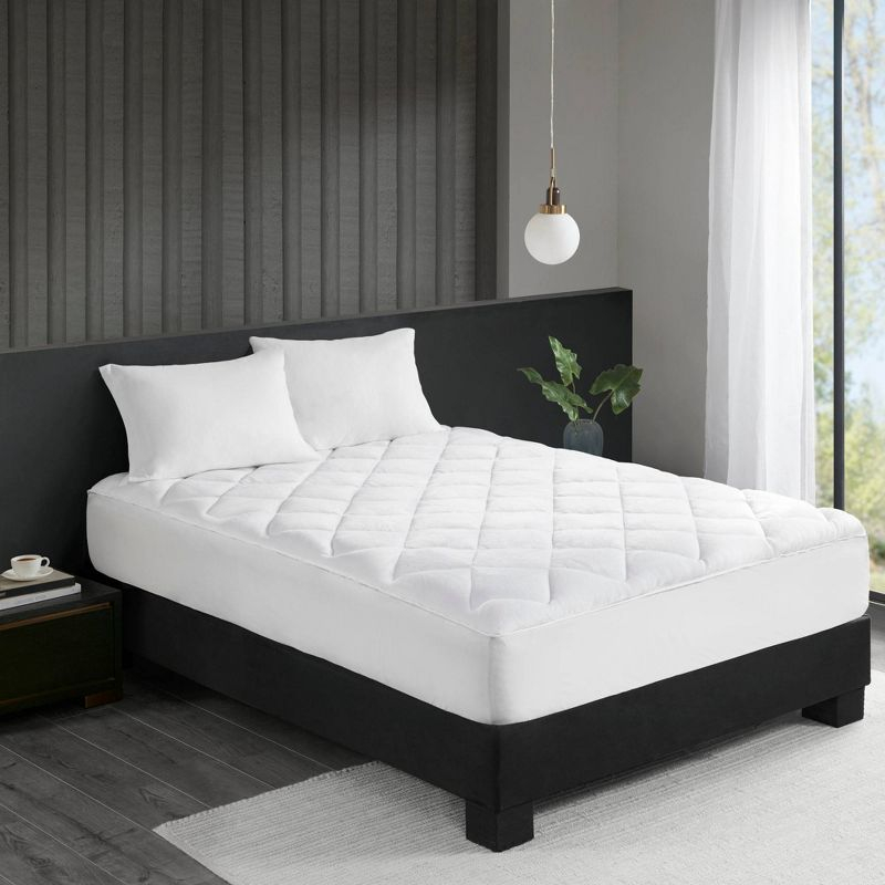 Full 2-in-1 Cool/Warm Reversible Waterproof and Stain Release Mattress Pad White: Microfiber, TESTEX Certified